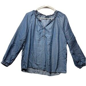 J. Jill Denim Small Blue Chambray Tencel Boho Blouse Long Sleeve Shirt Top
